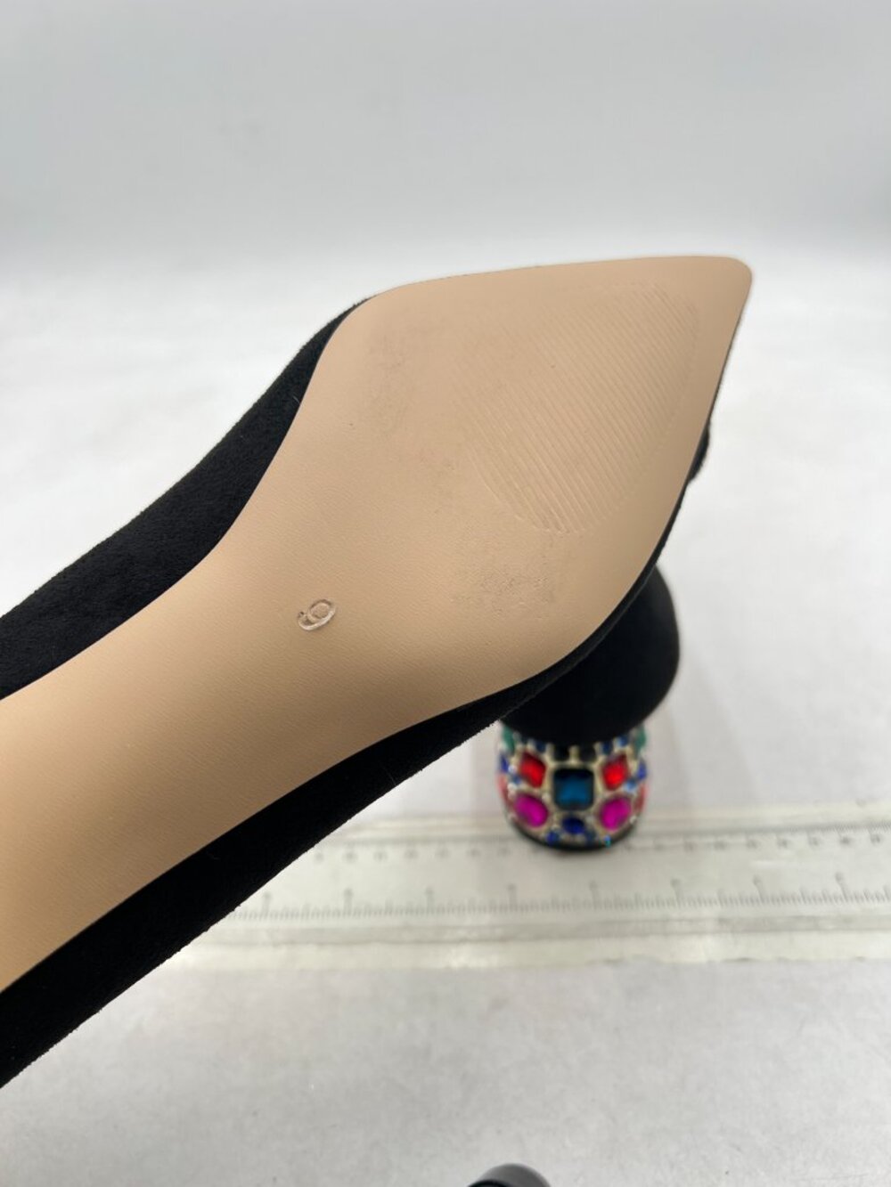 YDN Black Suede Butterfly Pointed Toe Bow Pumps Block Low Heel Dance Shoes - Picture 6 of 8